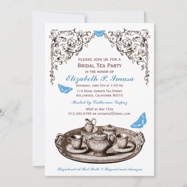 Blue Garden Bridal Teatro Party Einladung (Vorderseite)
