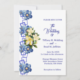 Blue Garden Perennials & Gardenia Wedding Einladung