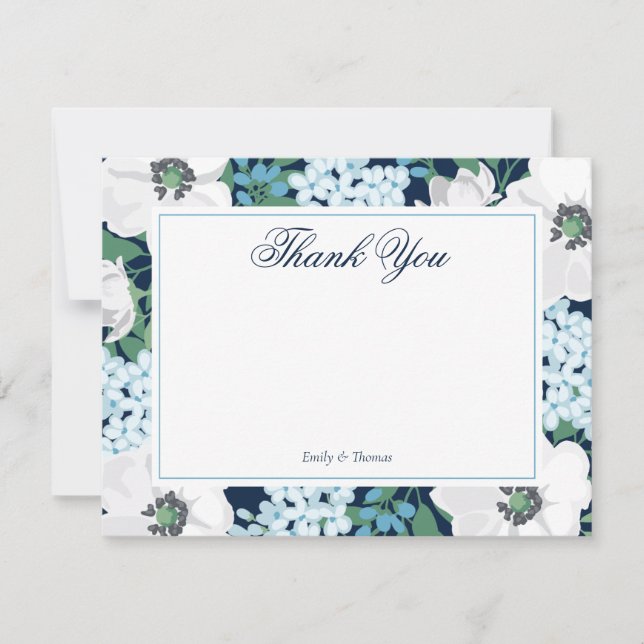 Blue Garden Rose Personalisiert Dankeschön Mitteilungskarte (Vorderseite)
