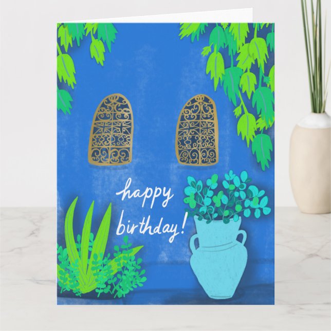 Blue Garden Wall Majorelle Jardin Marokko BIRTHDAY Karte (Vorderseite)