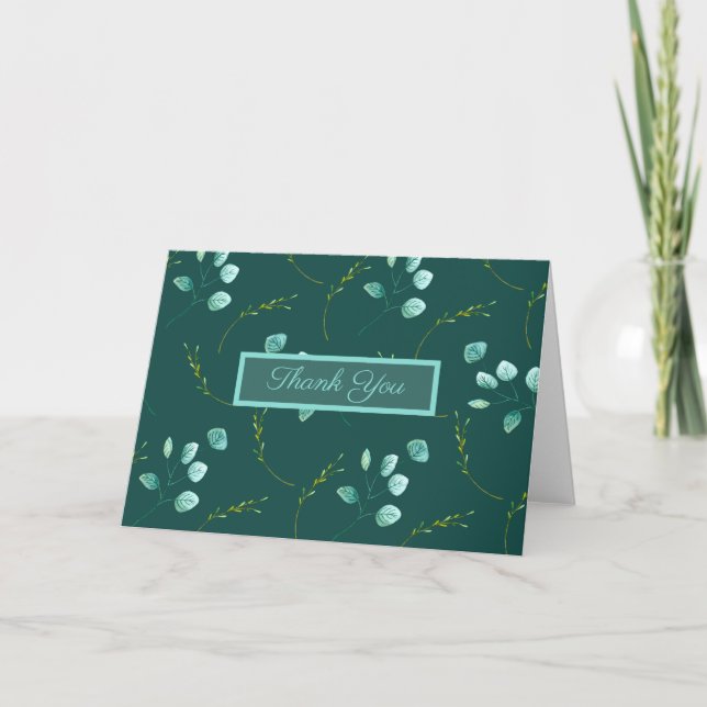 Blue Garden Watercolor Stems Wedding Danke Karte (Vorderseite)