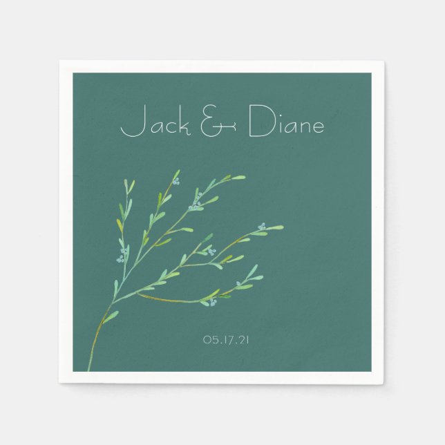 Blue Garden Watercolor Stems Wedding Serviette (Vorderseite)