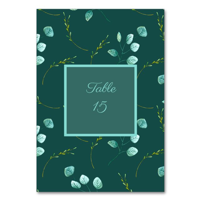 Blue Garden Watercolor Stems Wedding Tischnummer (Vorderseite)
