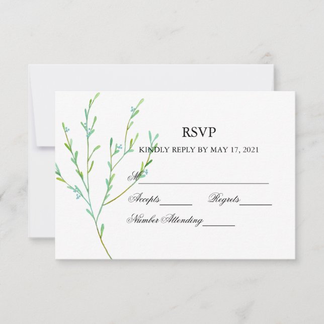 Blue Garden Watercolor Stiems Wedding RSVP Card (Vorderseite)