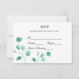 Blue Garden Watercolor Stiems Wedding RSVP Card