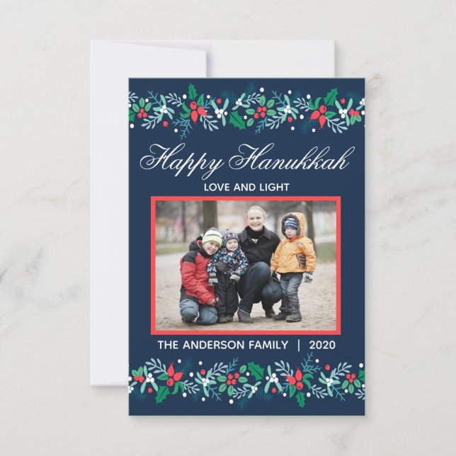 Blue Garland Hanukkah - 3x5 Flat Card Dankeskarte (Vorderseite)