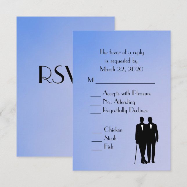 Blue Gay Wedding Menu UAWG RSVP Karte (Vorne/Hinten)