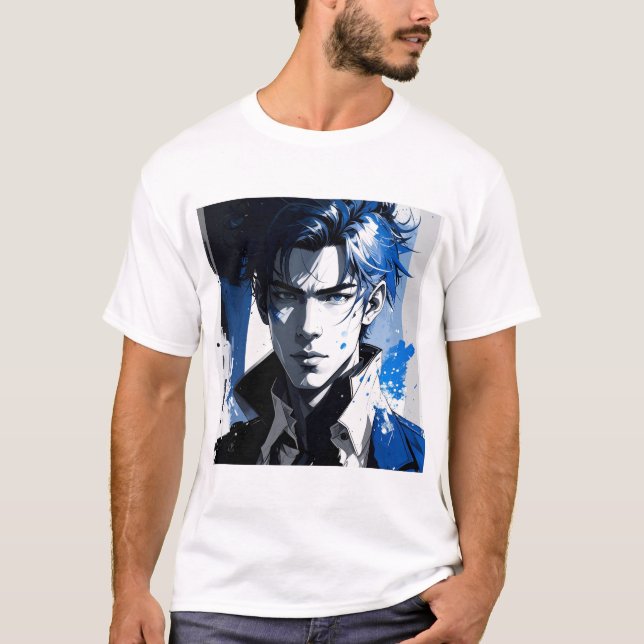 Blue Gaze – Stylized Portrait in Paint and Motion T-Shirt (Vorderseite)