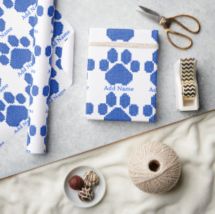 Blue Gebäude Blocks Dog Paw Print Individuelle Nam Geschenkpapier