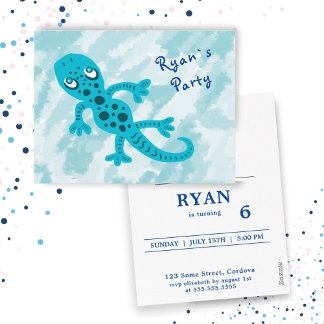 Blue Gecko Geburtstagsparty Einladung Postkarte