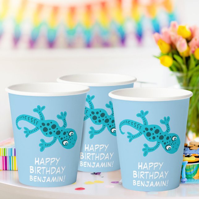 Blue Gecko Lizard Zeichnend Kindergeburtstag Pappbecher (Von Creator hochgeladen)