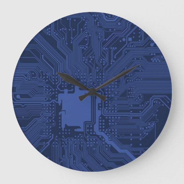 Blue Geek Motherboard Pattern Große Wanduhr (Vorderseite)