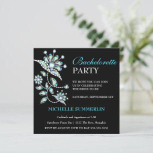 Blue Gems Floral Bachelorette Party Invitation