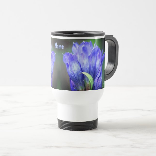 Blue Gentian Blume Personalisiert Reisebecher (VorderseiteRechts)