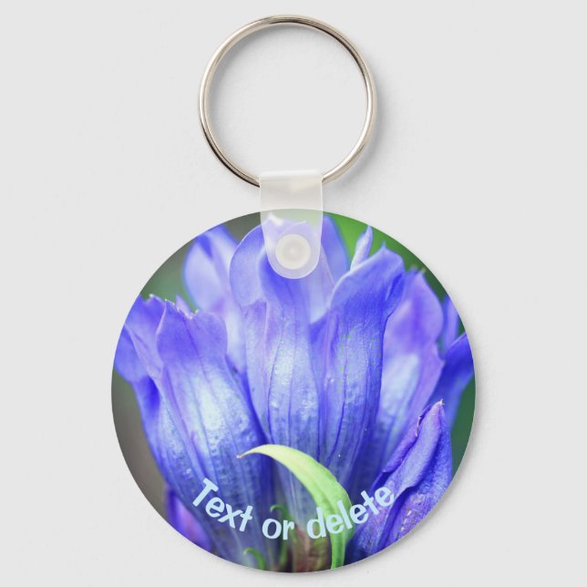Blue Gentian Blume Personalisiert Schlüsselanhänger (Vorderseite)