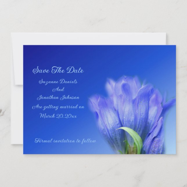 Blue Gentian Blume Wedding Save The Date (Vorderseite)