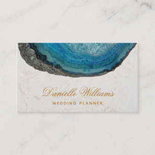 Blue Geode Agate White Marble Elegantes Skript Visitenkarte