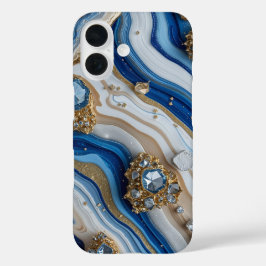 Blue Geode Gemstone with Gold Crystals – Luxury iPhone 16 Hülle