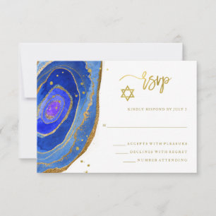 Blue Geode mit Gold Bat Mitzvah oder Bar Mitzvah RSVP Karte
