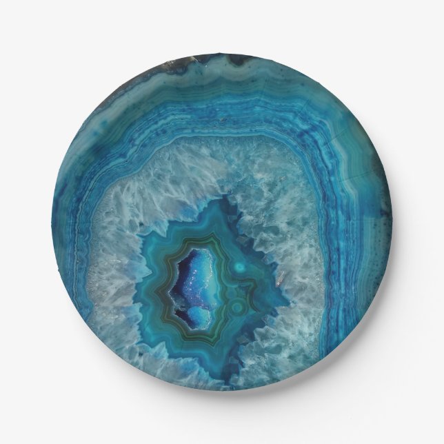 Blue Geode Rock Mineral Agate Crystal Image Pappteller (Vorderseite)