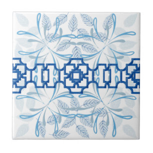 Blue Geometric Floral Chinoiserie Zen Pattern Fliese