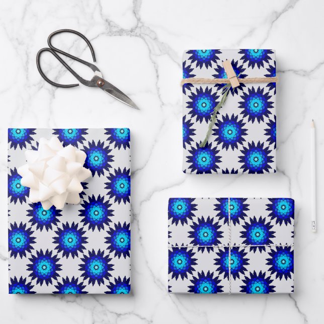 Blue Geometric Geschenkpapier Set (Vorderseite)