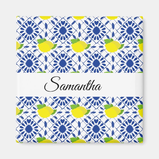 Blue Geometric Lemon Tile Magnet (Vorne)