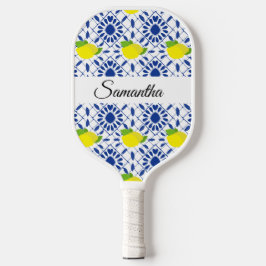 Blue Geometric Lemon Tile Pickleball Schläger