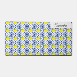 Blue Geometric Lemon Tile Schreibtischunterlage