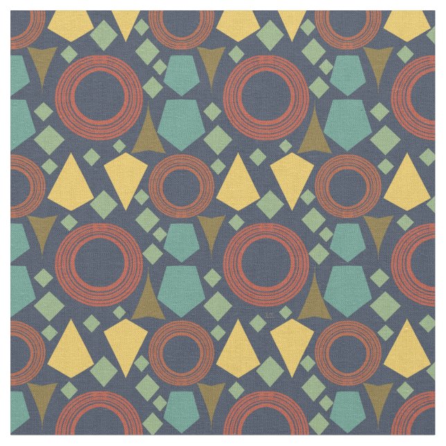 Blue Geometric Mitte Century Stoff (Nahaufnahme)