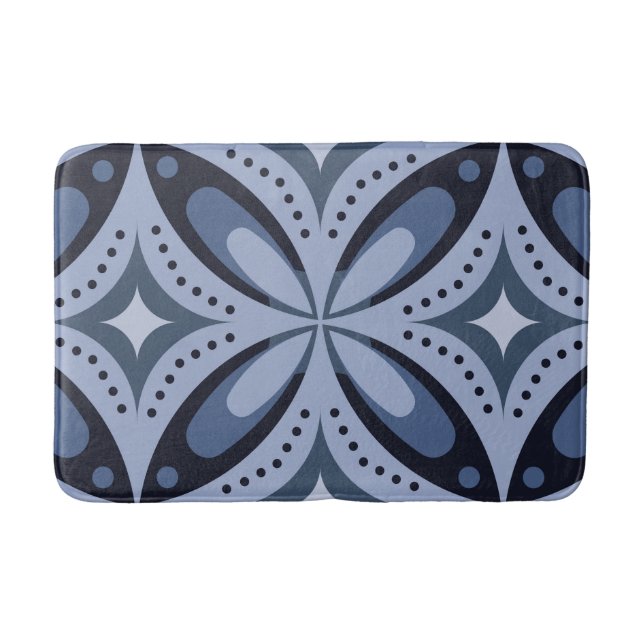 Blue Geometric Pattern Retro Style Badematte (Vorderseite)