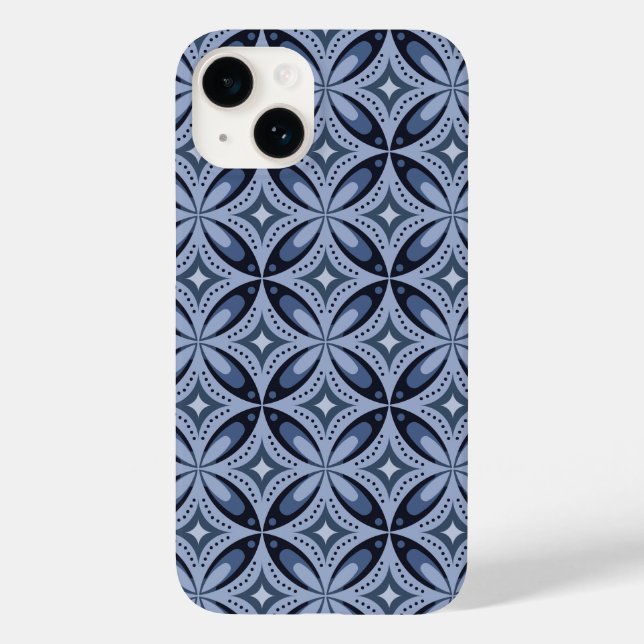 Blue Geometric Pattern Retro Style Case-Mate iPhone 14 Hülle (Rückseite)
