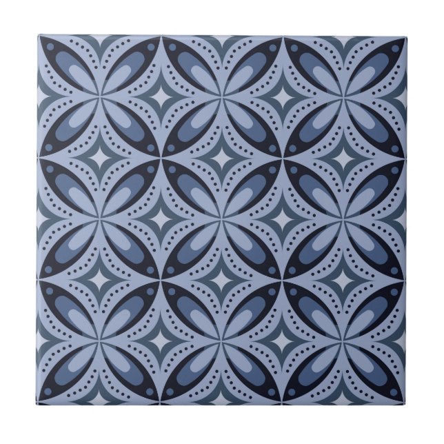 Blue Geometric Pattern Retro Style Fliese (Vorderseite)