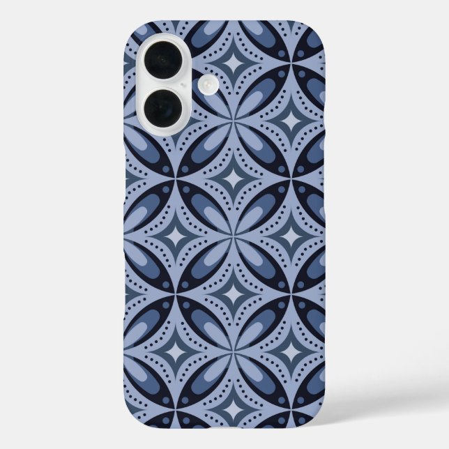 Blue Geometric Pattern Retro Style iPhone 16 Hülle (Rückseite)