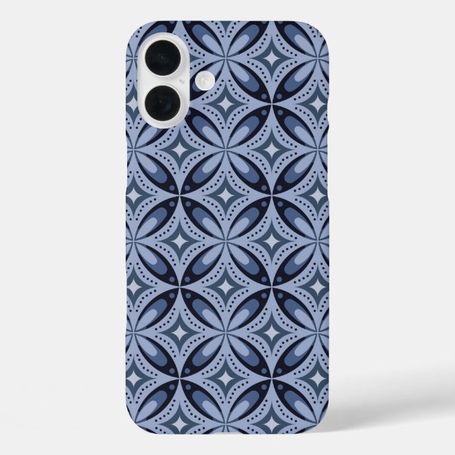 Blue Geometric Pattern Retro Style iPhone 16 Plus Hülle (Rückseite)
