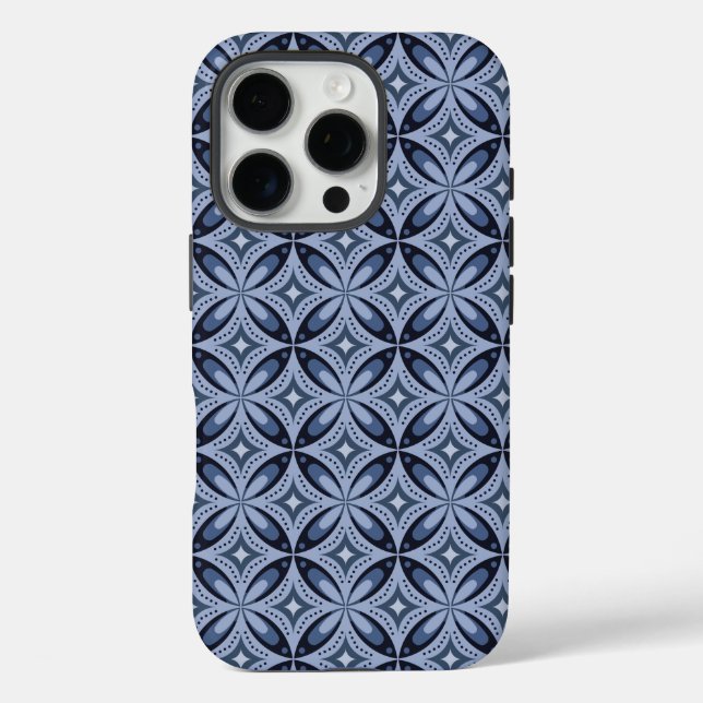 Blue Geometric Pattern Retro Style iPhone 16 Pro Hülle (Rückseite)