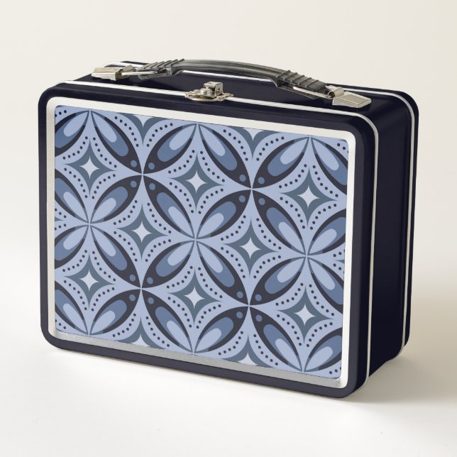 Blue Geometric Pattern Retro Style Metall Brotdose (Vorderseite)
