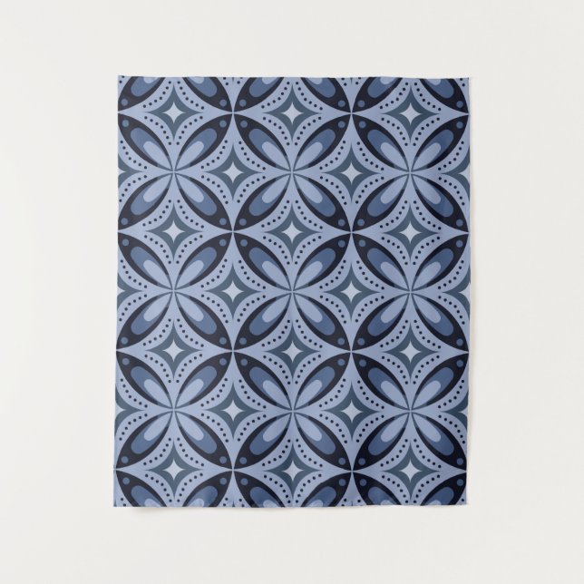 Blue Geometric Pattern Retro Style Wandteppich (Vorderseite)