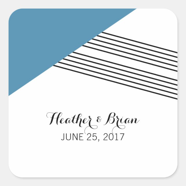 Blue Geometric Stripe Wedding Stickers (Vorderseite)