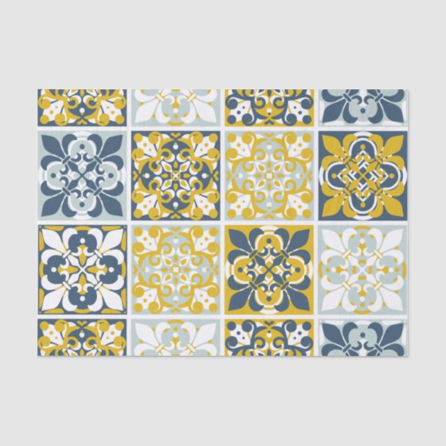  Blue Geometric Tiles Tissue Paper Seidenpapier (Vorderseite)
