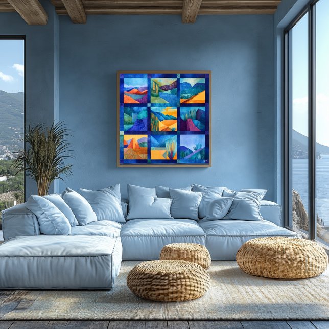 Blue Gerahmt Desert Art Grid - farbenfrohe Geometr Poster (Von Creator hochgeladen)