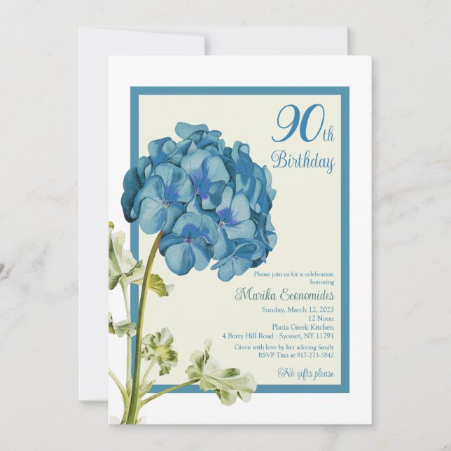 Blue Geranium Einladung zum Geburtstag (Vorderseite)