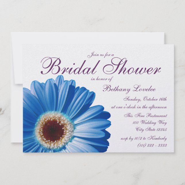 Blue Gerbera Daisy Brautparty Einladung (Vorderseite)