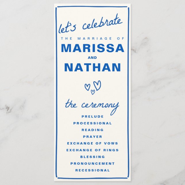 Blue Gezeichnet Together Wedding Program Programm (Vorderseite)