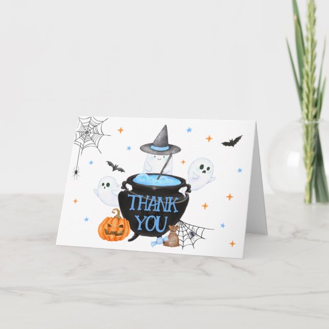 Blue Ghost Halloween Baby Brewing Baby Dusche Dankeskarte (Vorderseite)