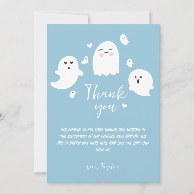 Blue Ghost Halloween Boy Baby Dusche Dankeskarte (Vorderseite)