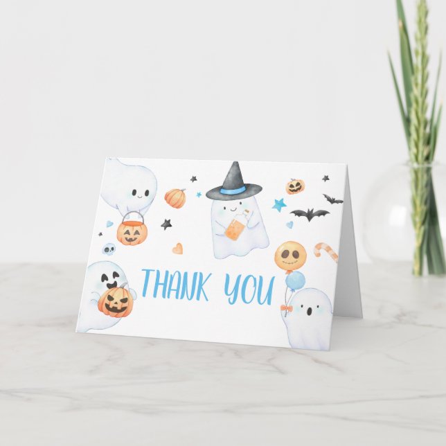 Blue Ghost Halloween Little Boo Baby Dusche Dankeskarte (Vorderseite)