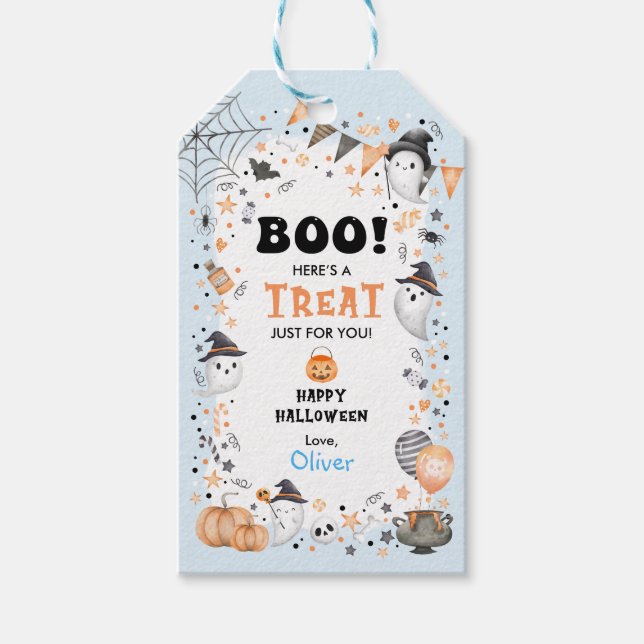 Blue Ghost Happy Halloween Boy Birthday Party Geschenkanhänger (Vorderseite)