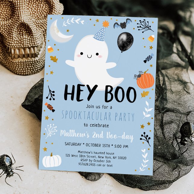 Blue Ghost Hey Boo Birthday Einladung (Von Creator hochgeladen)