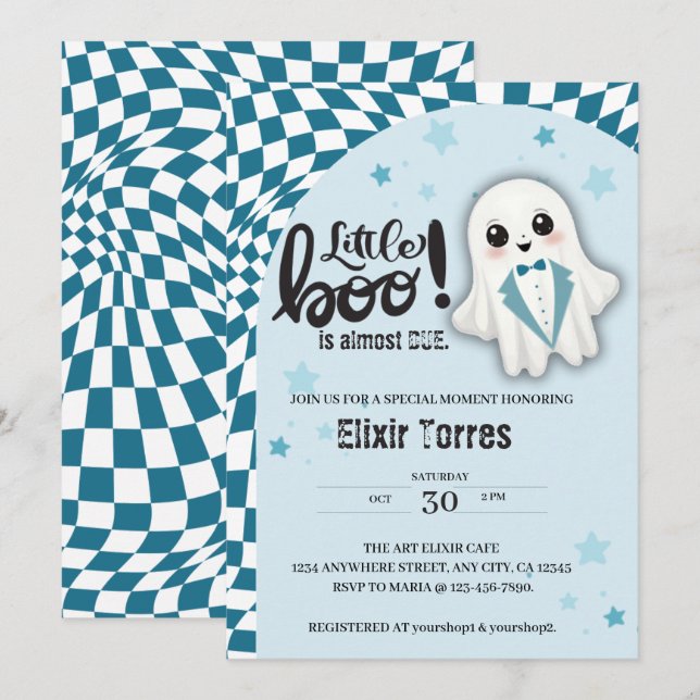 Blue Ghost Little Boo ist fast die richtige Baby D Einladung (Vorne/Hinten)